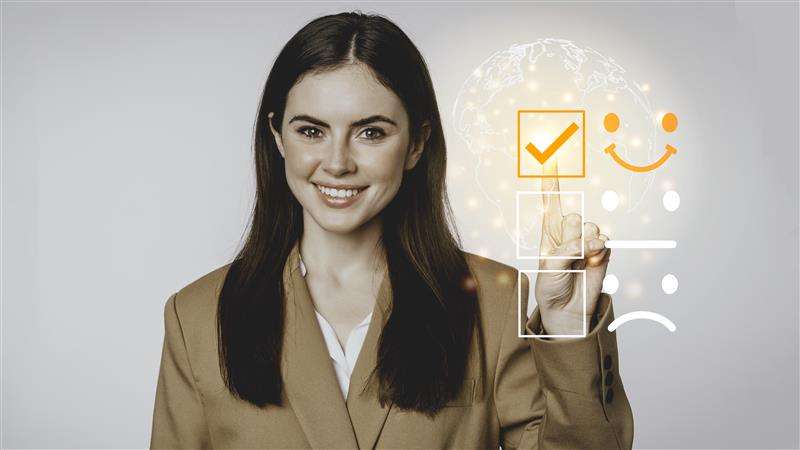 Customer experience agent selecting positive feedback using AI-powered CX interface