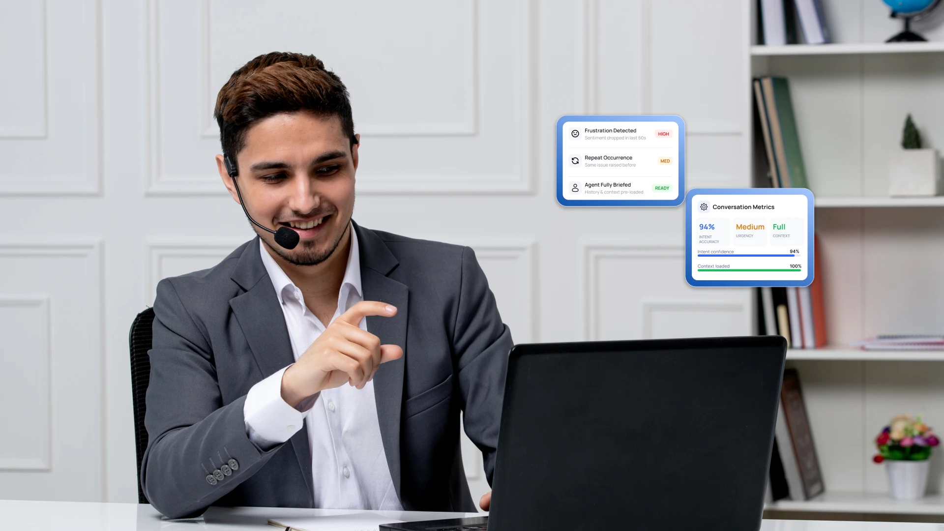 AI Agent Assist providing real-time intelligence and guidance to contact center agents with RADIUS